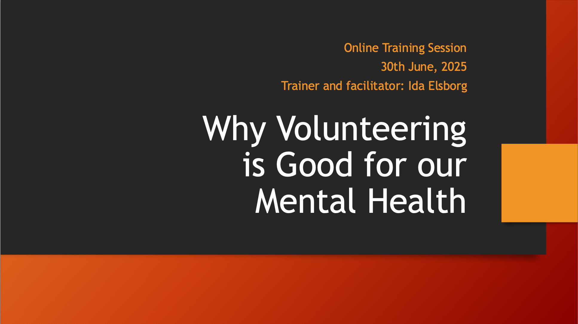 Online Training Session: “Why Volunteering is Good for our Mental Health”
